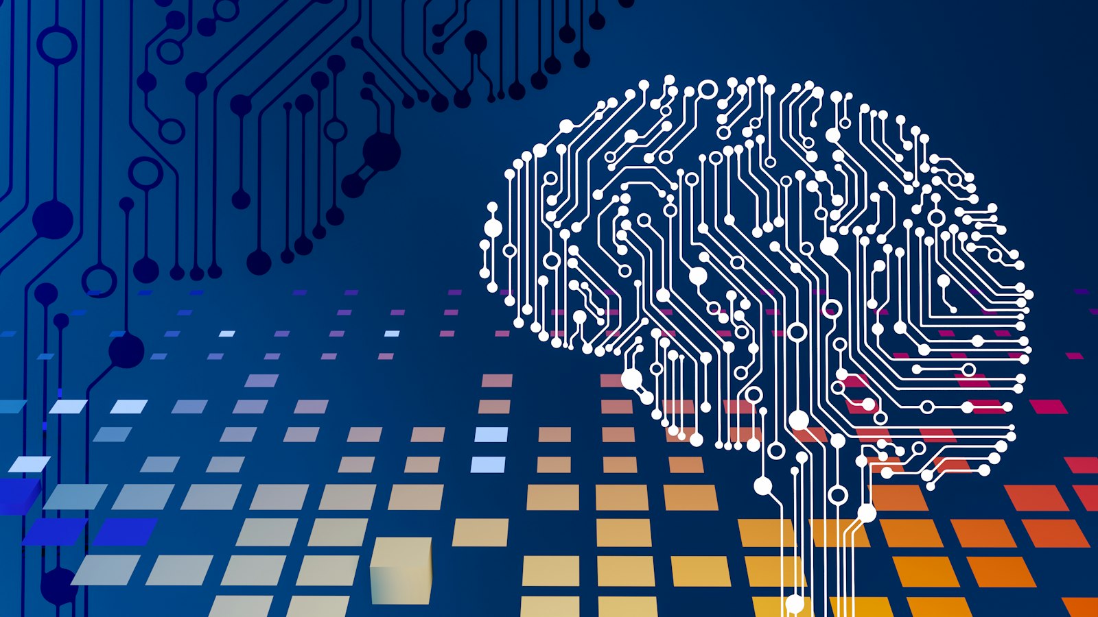 Abstract illustration of a brain formed from circuit lines